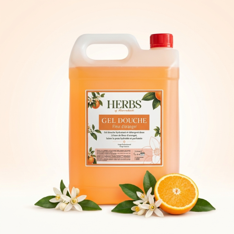 Gel douche fleur d'oranger en bidon de 5 litres pour hammam et spa