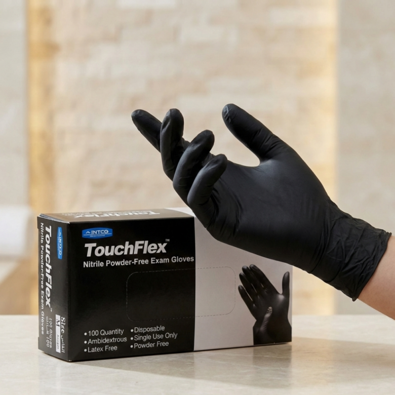 Gants nitrile noir non poudrés TouchFlex, jetables, boîte de 100, usage professionnel