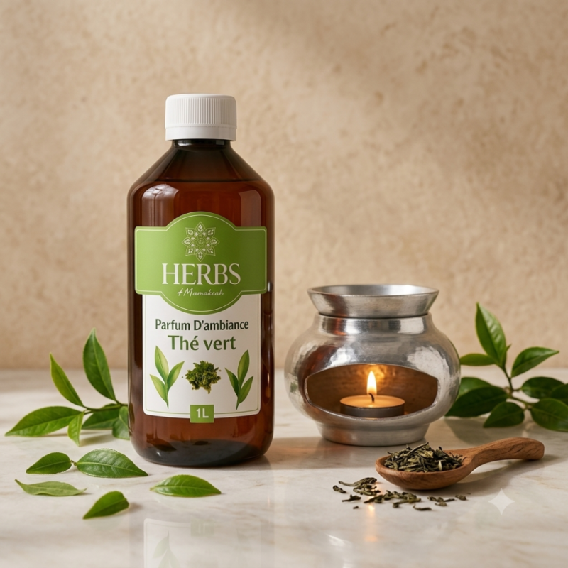 Flacon 1L de parfum d'ambiance thé vert pour spa et hammam au Maroc – equipementspa.com