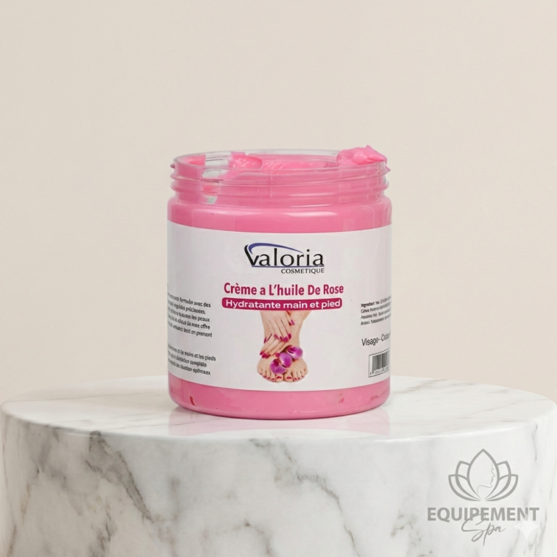 Crème mains et pieds huile de rose professionnelle Valoria pour soin mains pieds spa et institut au Maroc