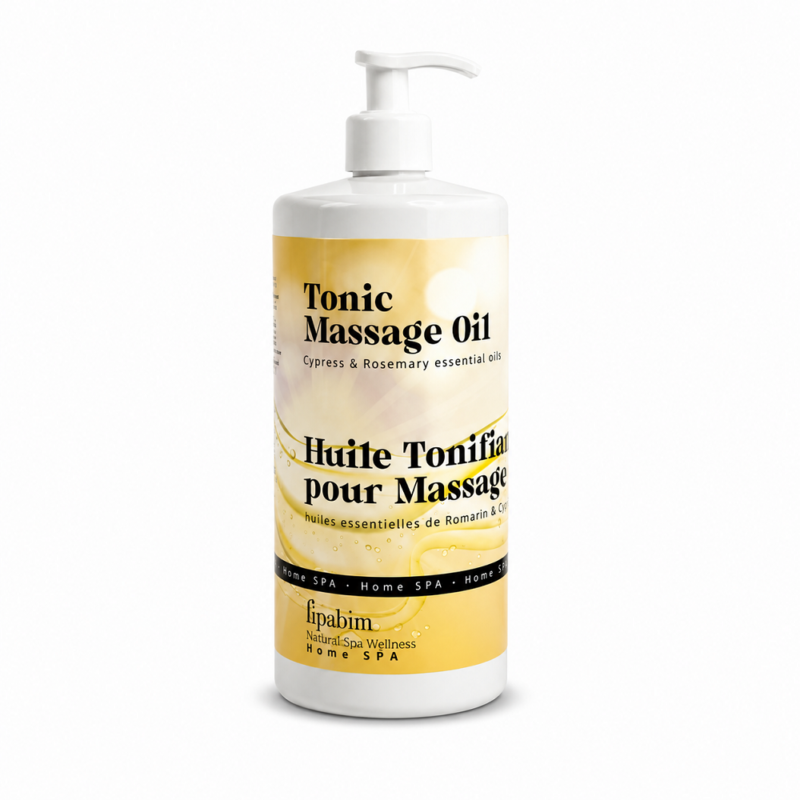 huile massage tonifiante romarin cyprès drainage lymphatique raffermissement — spa professionnel Maroc — equipementspa.com